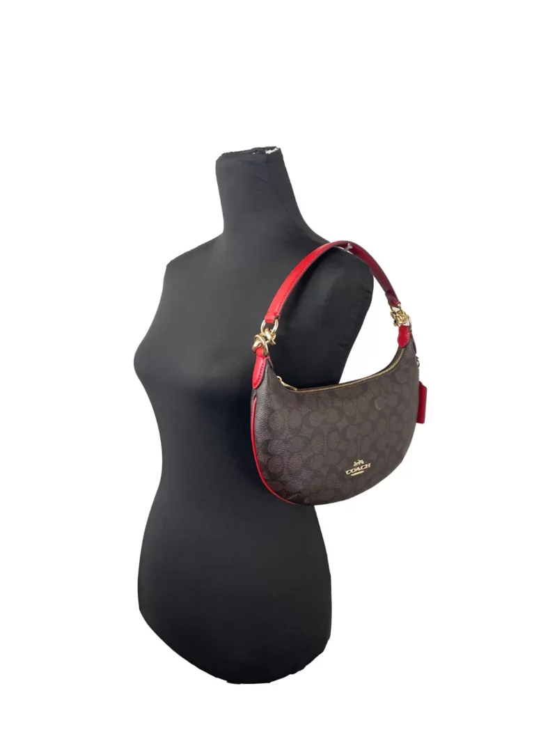 COACH Payton Signature PVC Leather Shoulder Bag Brown Red - Image 2