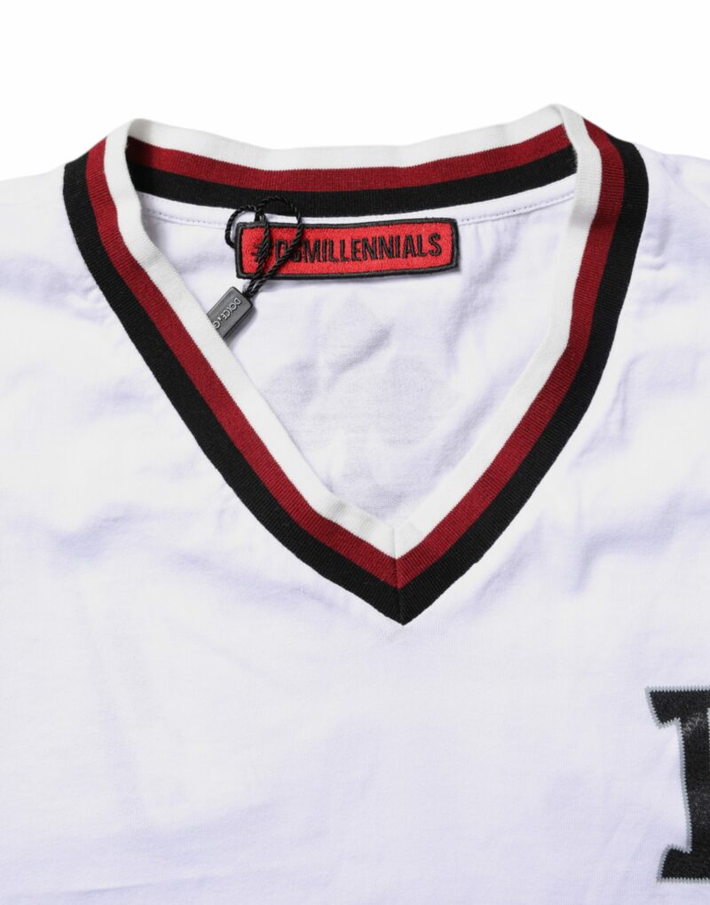 Dolce & Gabbana White #DGMillennials King Crown V-neck T-shirt - Image 6