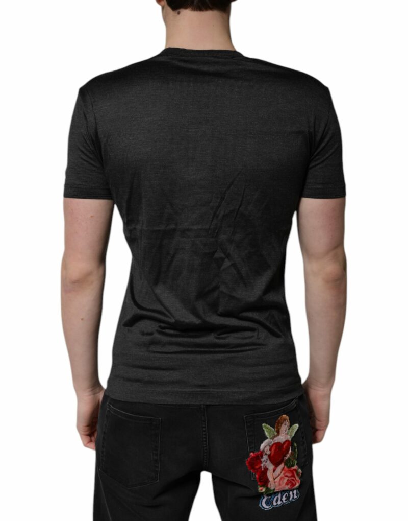 Dolce & Gabbana Dark Gray Silk V-neck Short Sleeves T-shirt - Image 4