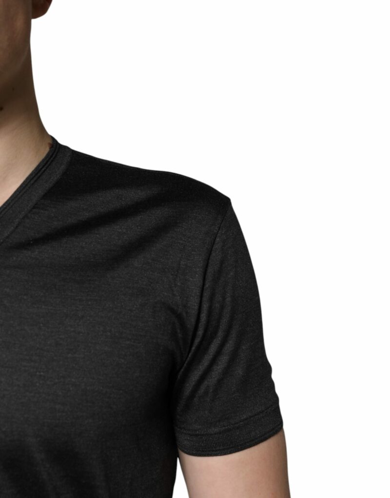 Dolce & Gabbana Dark Gray Silk V-neck Short Sleeves T-shirt - Image 5