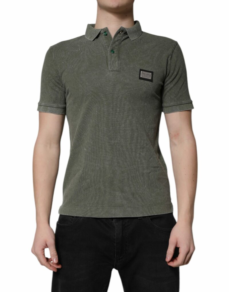 Dolce & Gabbana Army Green Logo Plaque Cotton Polo Shirt T-shirt - Image 2