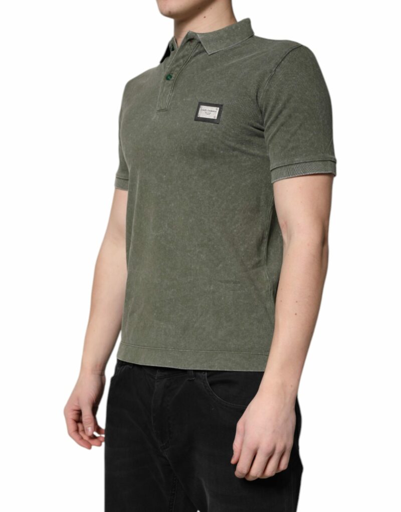 Dolce & Gabbana Army Green Logo Plaque Cotton Polo Shirt T-shirt - Image 3