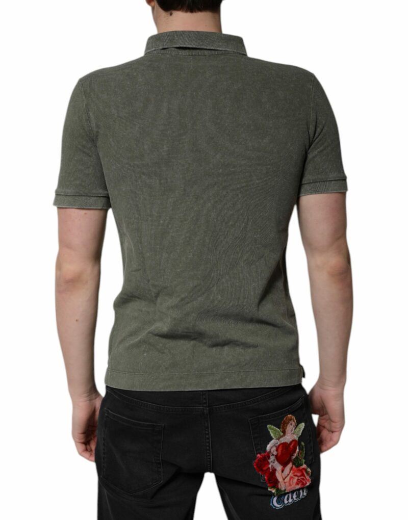 Dolce & Gabbana Army Green Logo Plaque Cotton Polo Shirt T-shirt - Image 4