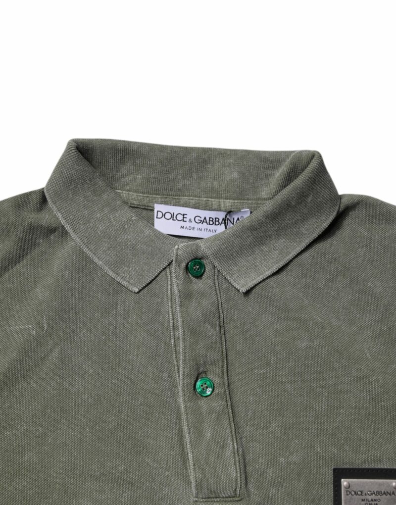 Dolce & Gabbana Army Green Logo Plaque Cotton Polo Shirt T-shirt - Image 5