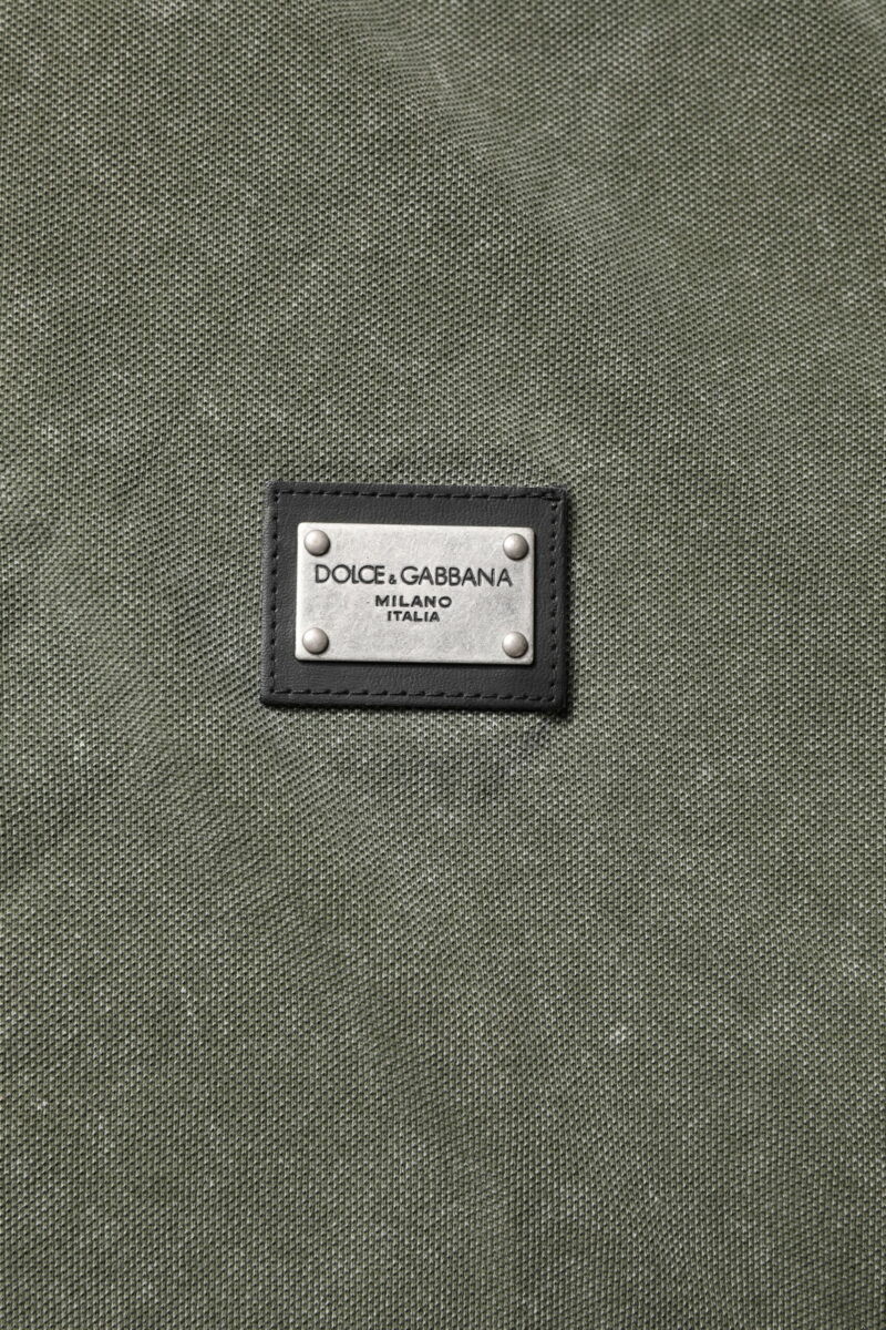 Dolce & Gabbana Army Green Logo Plaque Cotton Polo Shirt T-shirt - Image 6