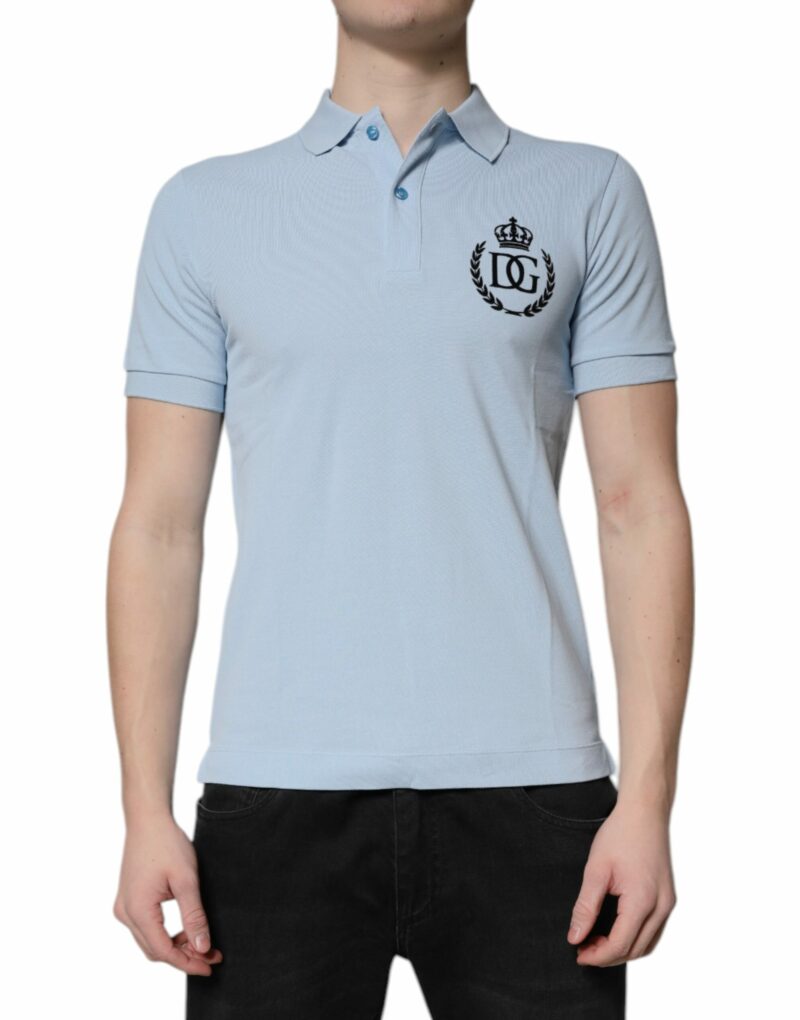 Dolce & Gabbana Sky Blue Cotton Crown Collared Polo T-shirt - Image 2