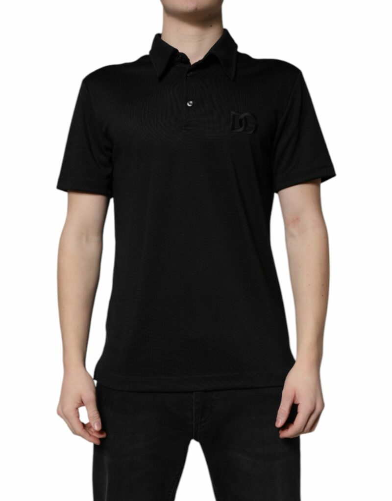 Dolce & Gabbana Black Polyester DG Logo Collared Polo T-shirt - Image 2