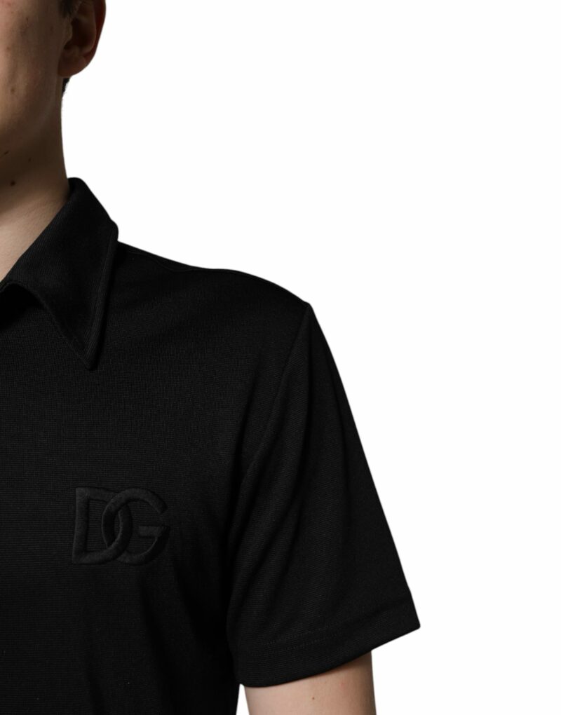 Dolce & Gabbana Black Polyester DG Logo Collared Polo T-shirt - Image 5