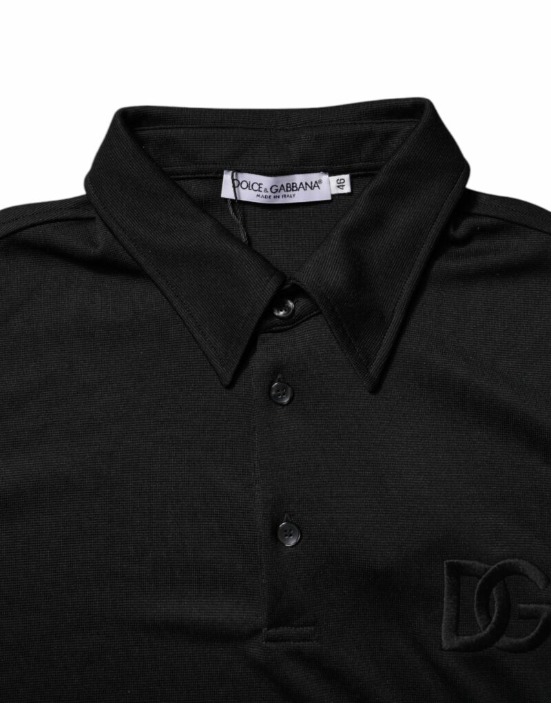 Dolce & Gabbana Black Polyester DG Logo Collared Polo T-shirt - Image 6
