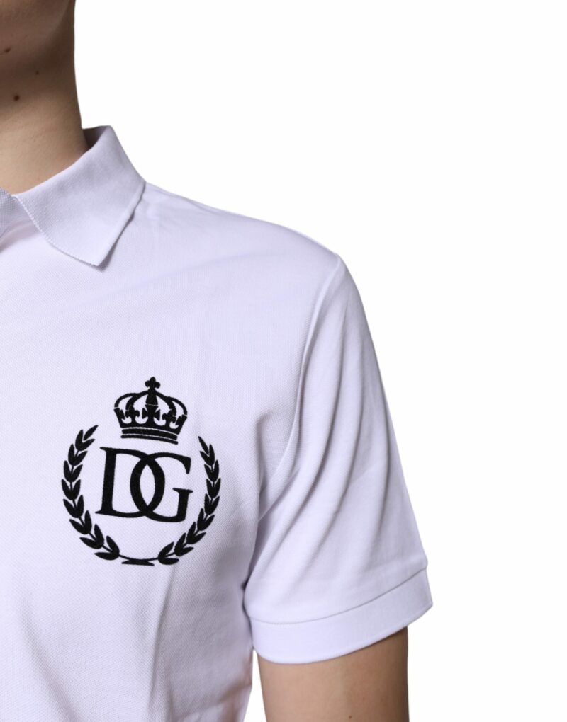 Dolce & Gabbana White Cotton Crown Collared Men Polo T-shirt - Image 5