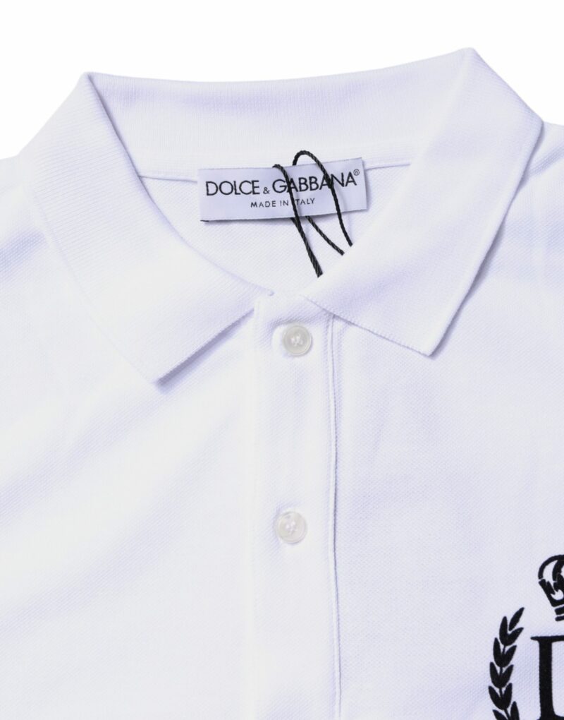 Dolce & Gabbana White Cotton Crown Collared Men Polo T-shirt - Image 6