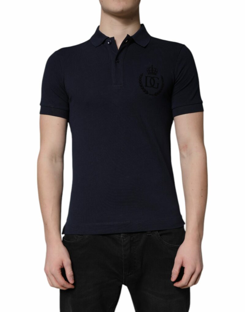 Dolce & Gabbana Dark Blue Cotton Crown Collared Polo T-shirt - Image 2