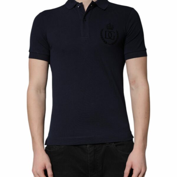 Dolce & Gabbana Dark Blue Cotton Crown Collared Polo T-shirt