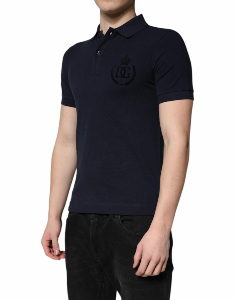 Dolce & Gabbana Dark Blue Cotton Crown Collared Polo T-shirt - Image 3