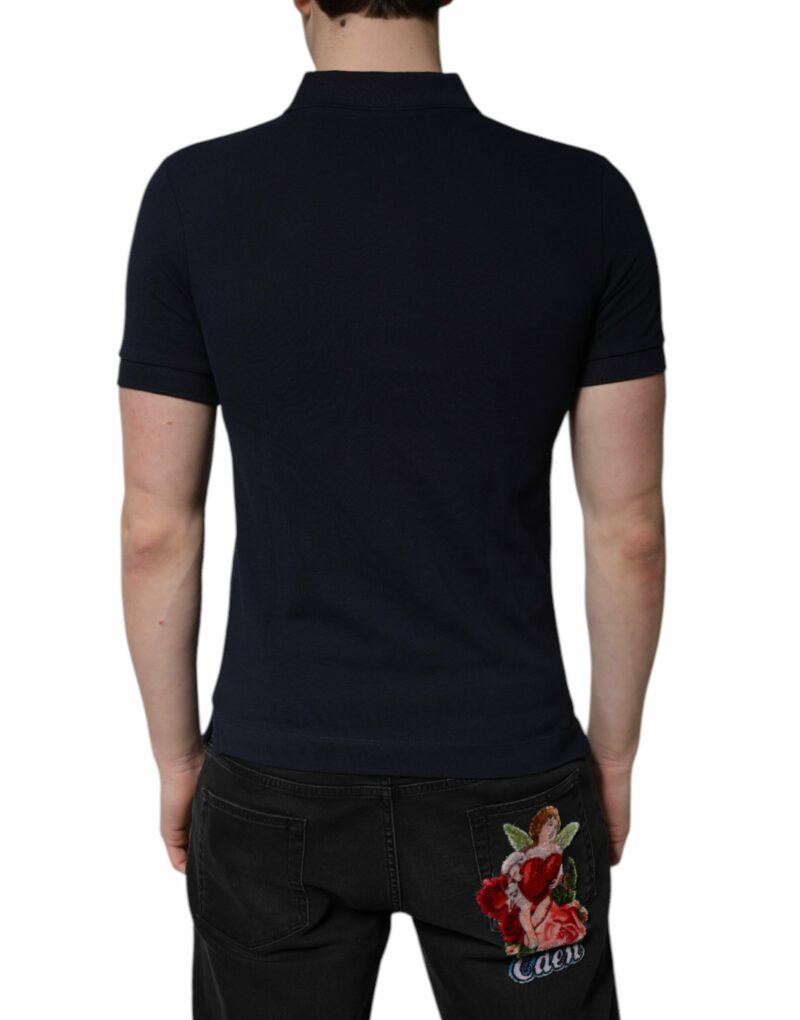 Dolce & Gabbana Dark Blue Cotton Crown Collared Polo T-shirt - Image 4