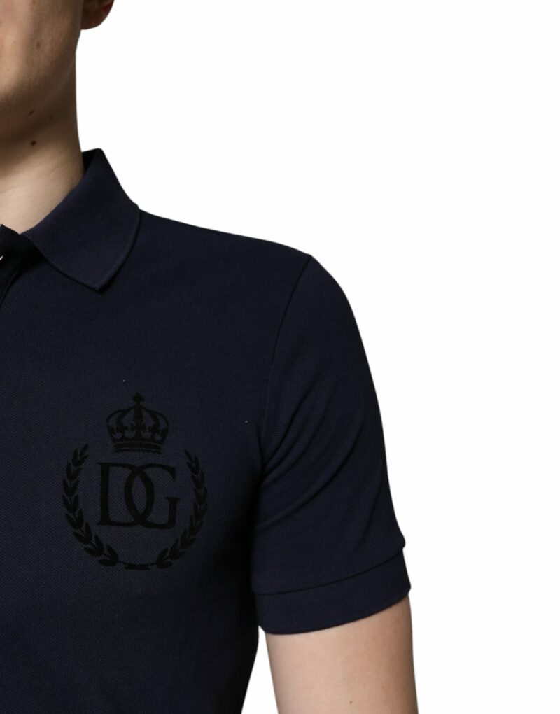Dolce & Gabbana Dark Blue Cotton Crown Collared Polo T-shirt - Image 5