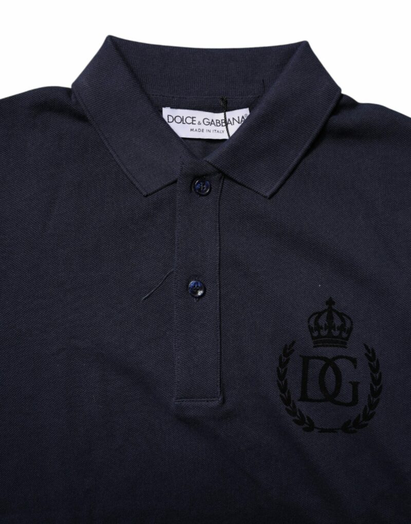 Dolce & Gabbana Dark Blue Cotton Crown Collared Polo T-shirt - Image 6