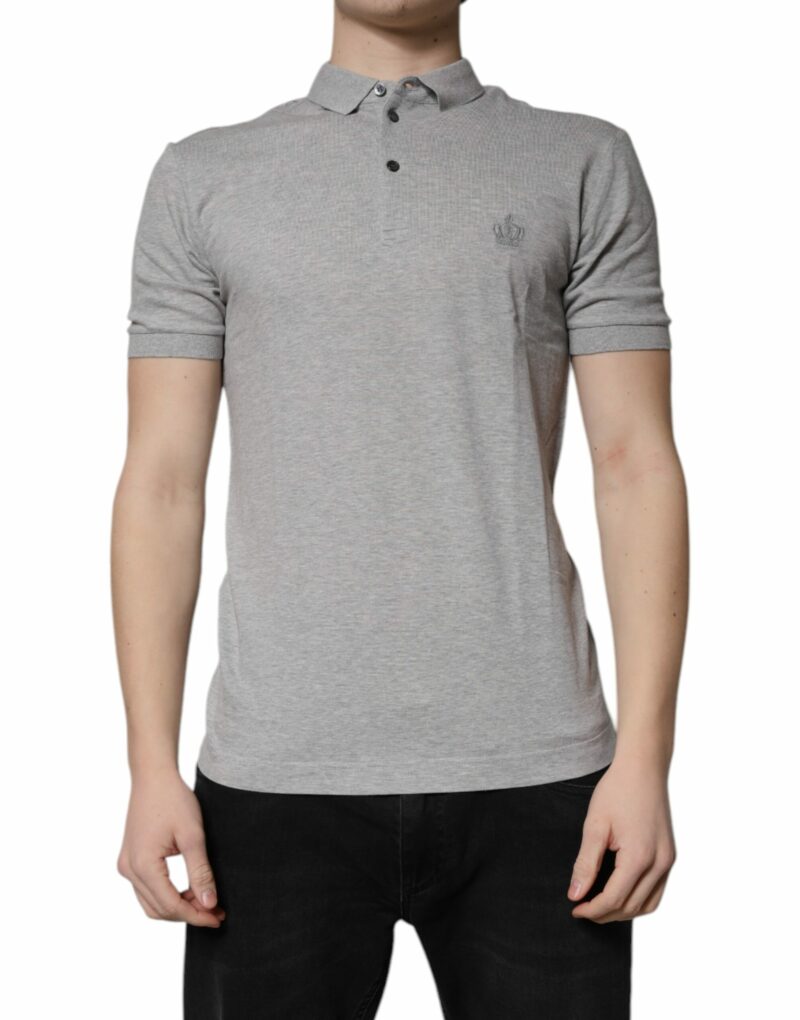 Dolce & Gabbana Gray Crown Cotton Men Polo Shirt T-shirt - Image 2