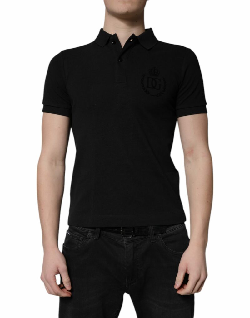 Dolce & Gabbana Black Cotton DG Logo Collared Polo T-shirt - Image 2