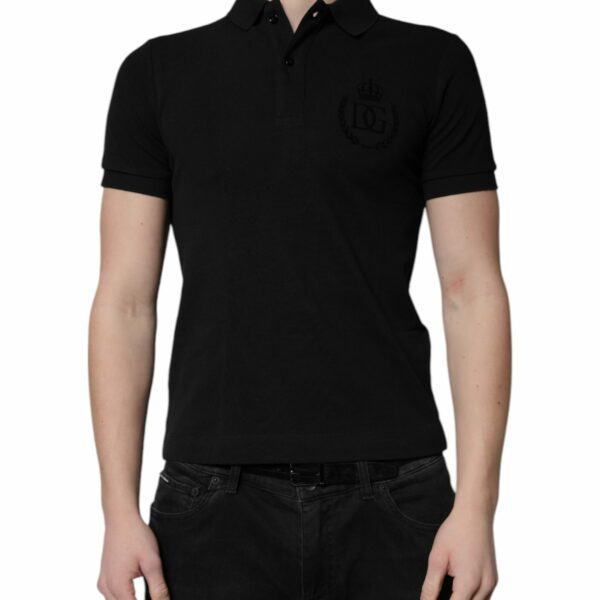 Dolce & Gabbana Black Cotton DG Logo Collared Polo T-shirt