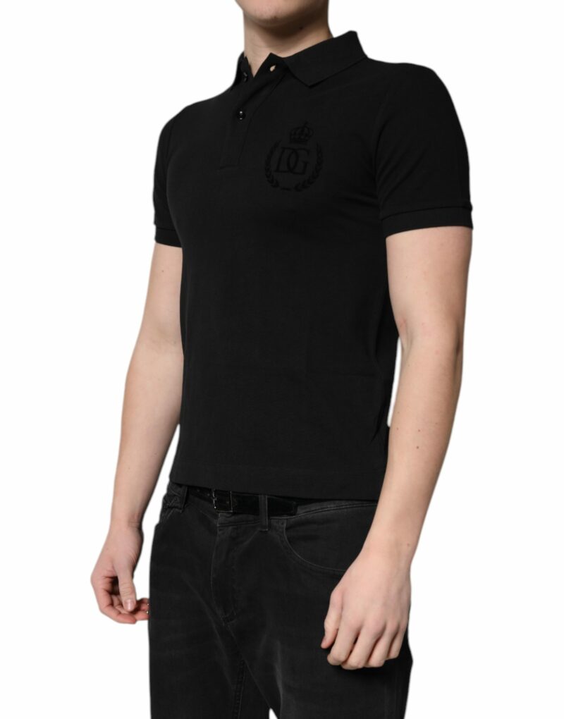 Dolce & Gabbana Black Cotton DG Logo Collared Polo T-shirt - Image 3