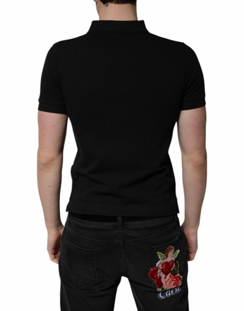 Dolce & Gabbana Black Cotton DG Logo Collared Polo T-shirt - Image 4