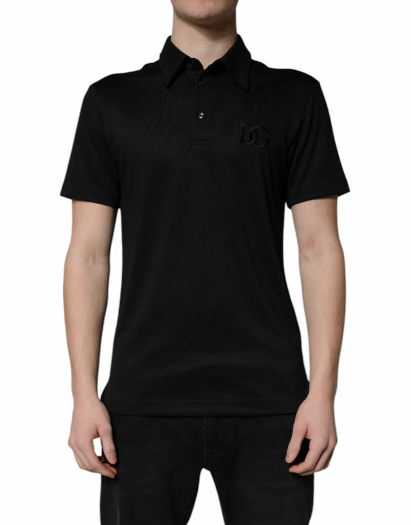 Dolce & Gabbana Black Polyester DG Logo Collared Polo T-shirt - Image 2