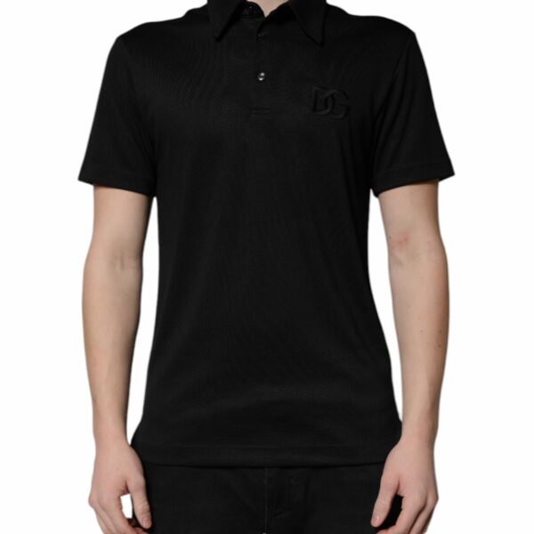Dolce & Gabbana Black Polyester DG Logo Collared Polo T-shirt