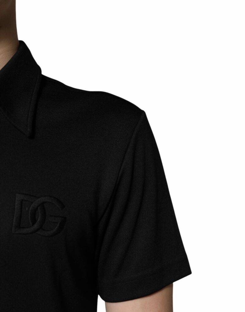 Dolce & Gabbana Black Polyester DG Logo Collared Polo T-shirt - Image 5