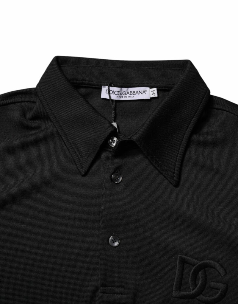 Dolce & Gabbana Black Polyester DG Logo Collared Polo T-shirt - Image 6
