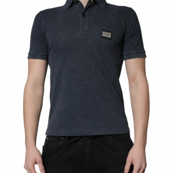 Dolce & Gabbana Dark Blue Logo Plaque Cotton Men Polo Shirt T-shirt