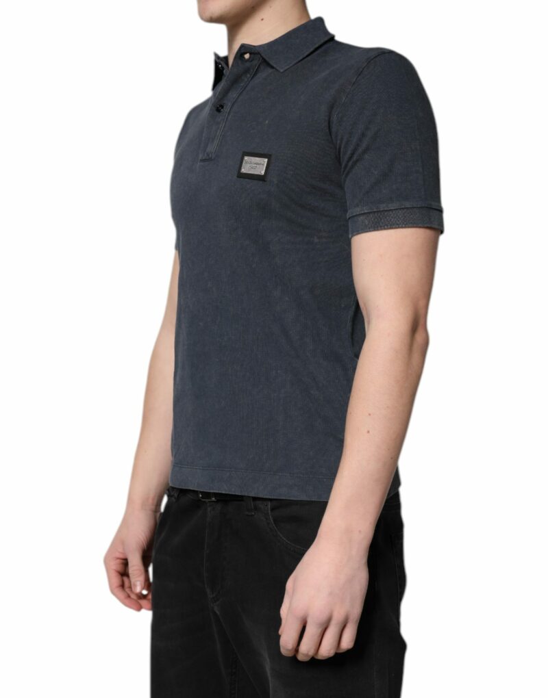 Dolce & Gabbana Dark Blue Logo Plaque Cotton Men Polo Shirt T-shirt - Image 3