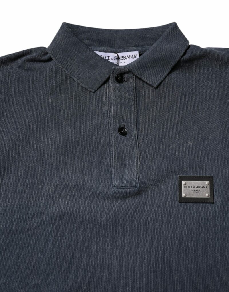 Dolce & Gabbana Dark Blue Logo Plaque Cotton Men Polo Shirt T-shirt - Image 5
