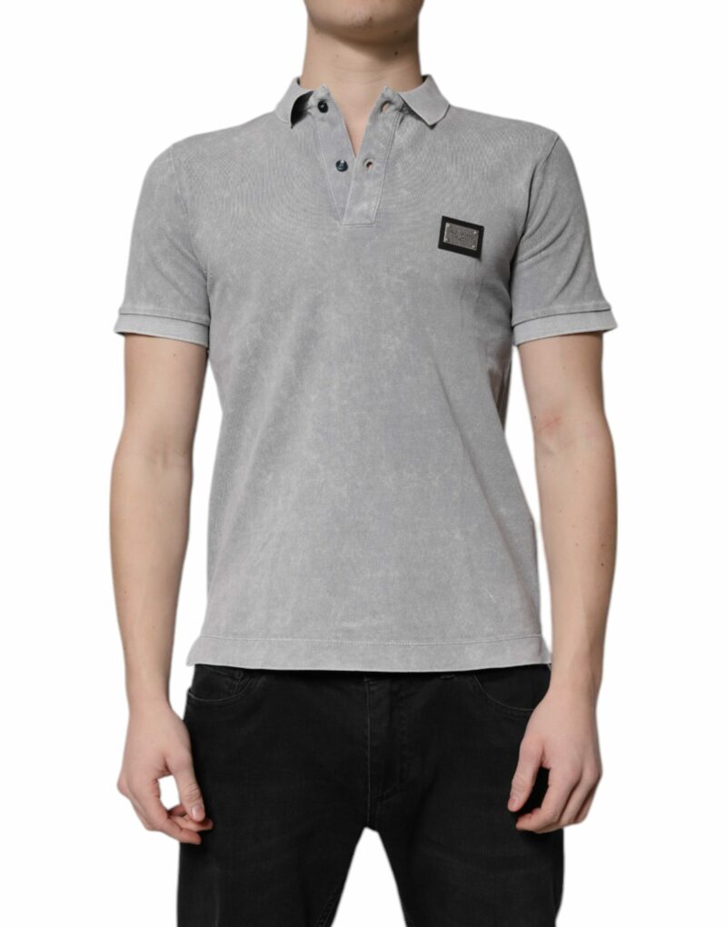 Dolce & Gabbana Gray Logo Plaque Cotton Men Polo Shirt T-shirt - Image 2