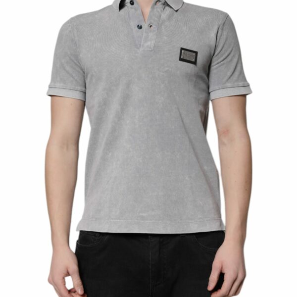Dolce & Gabbana Gray Logo Plaque Cotton Men Polo Shirt T-shirt