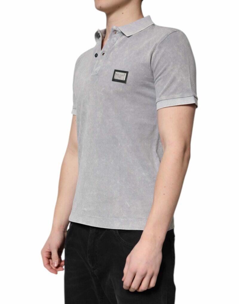 Dolce & Gabbana Gray Logo Plaque Cotton Men Polo Shirt T-shirt - Image 3