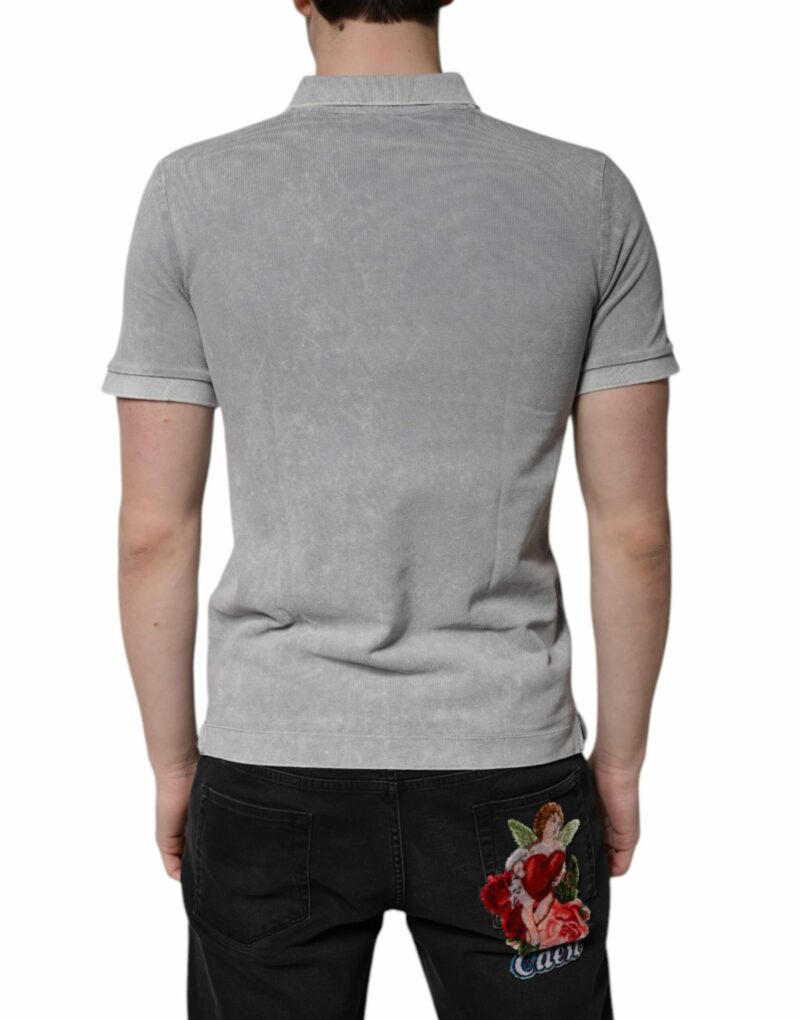 Dolce & Gabbana Gray Logo Plaque Cotton Men Polo Shirt T-shirt - Image 4