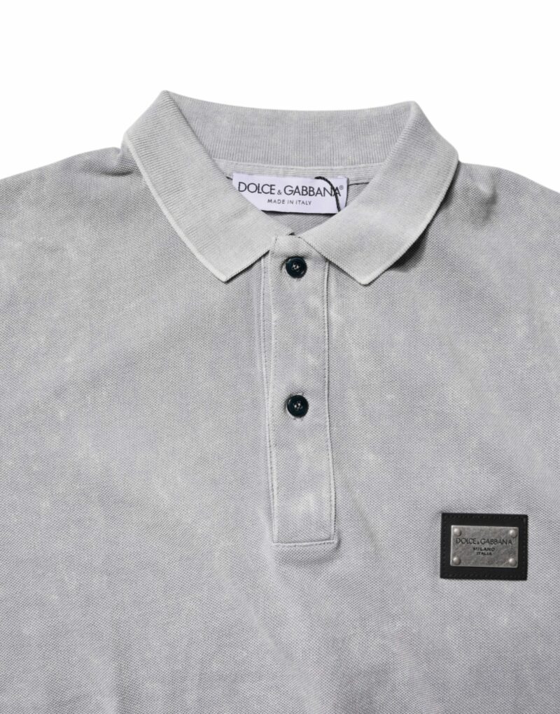 Dolce & Gabbana Gray Logo Plaque Cotton Men Polo Shirt T-shirt - Image 6