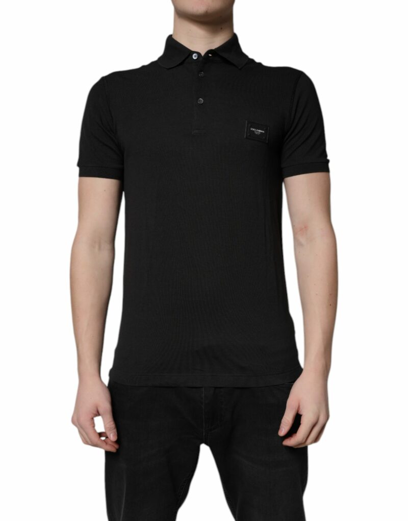 Dolce & Gabbana Dark Gray Logo Plaque Cotton Men Polo Shirt T-shirt - Image 2