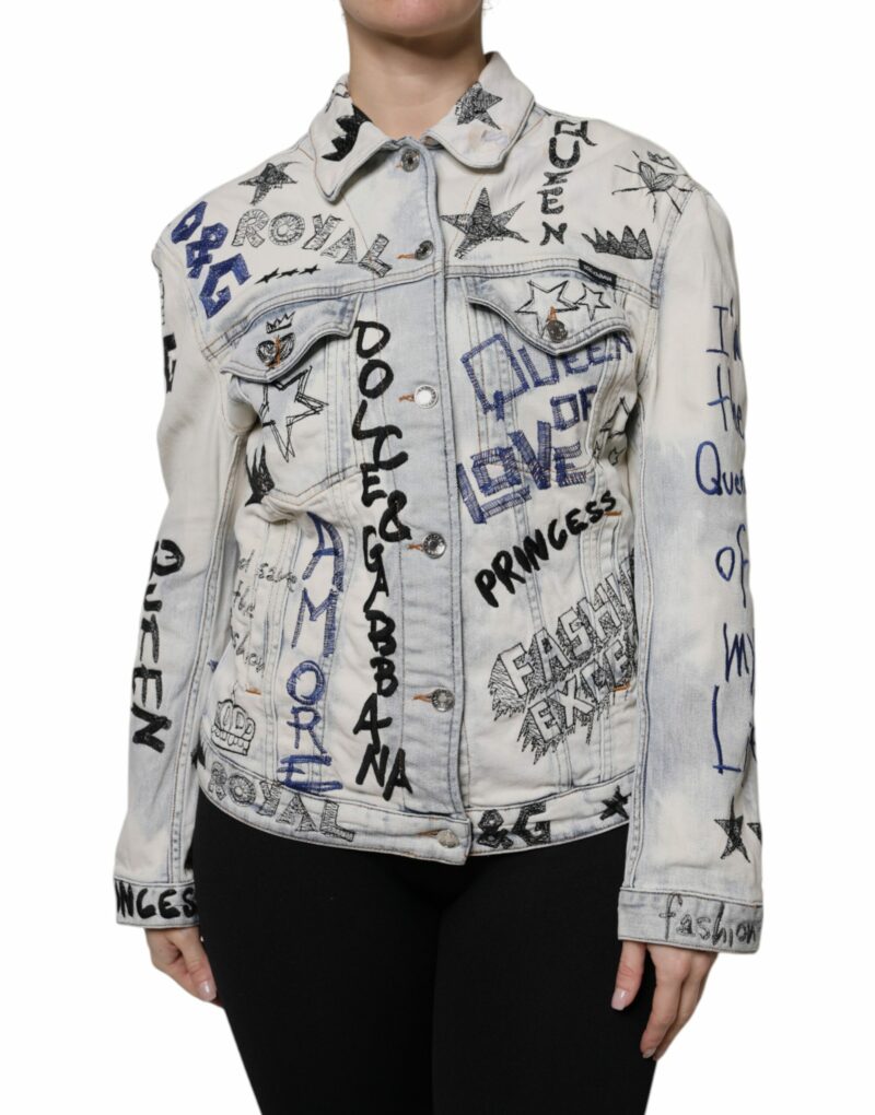Dolce & Gabbana Light Blue Graffiti Button Down Denim Jacket - Image 2