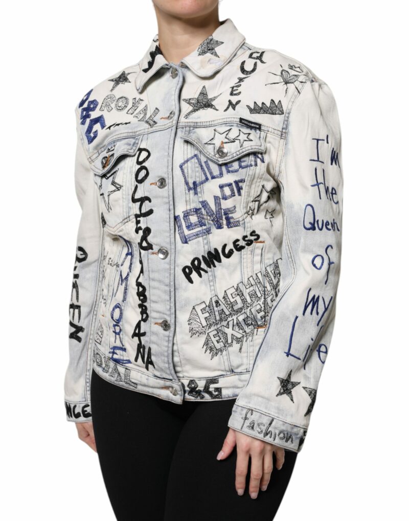 Dolce & Gabbana Light Blue Graffiti Button Down Denim Jacket - Image 3