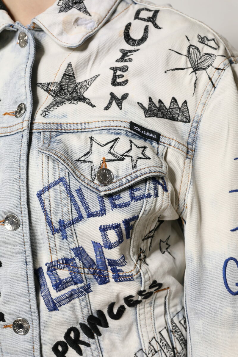 Dolce & Gabbana Light Blue Graffiti Button Down Denim Jacket - Image 5