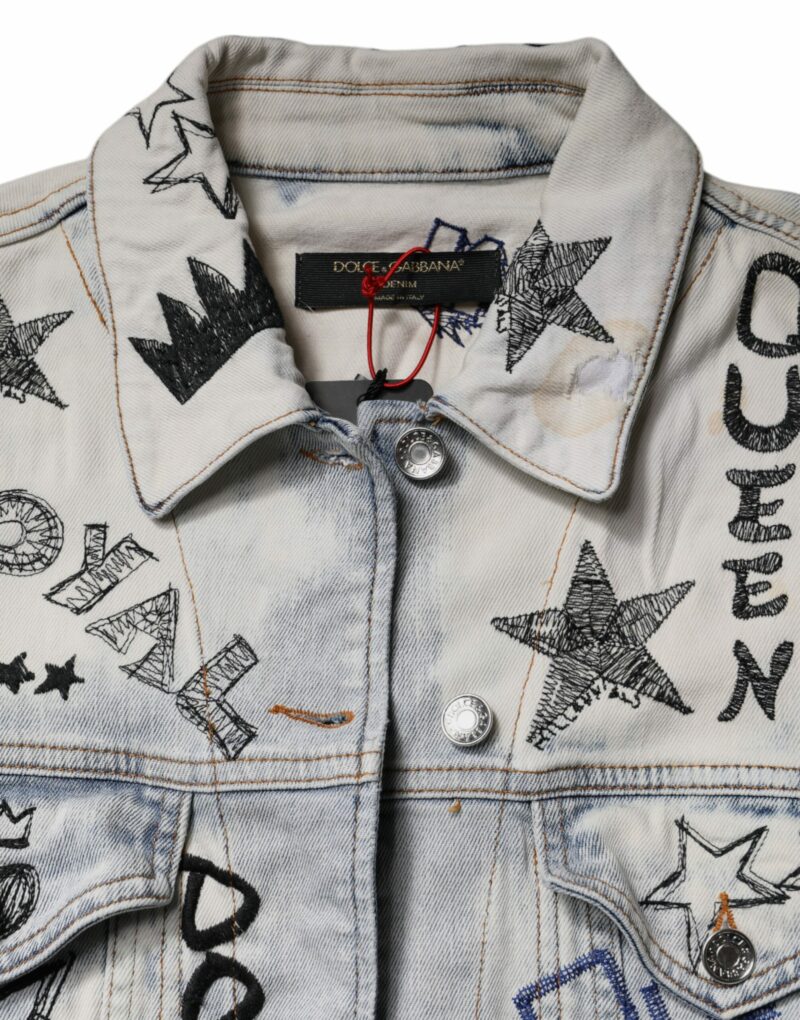 Dolce & Gabbana Light Blue Graffiti Button Down Denim Jacket - Image 6