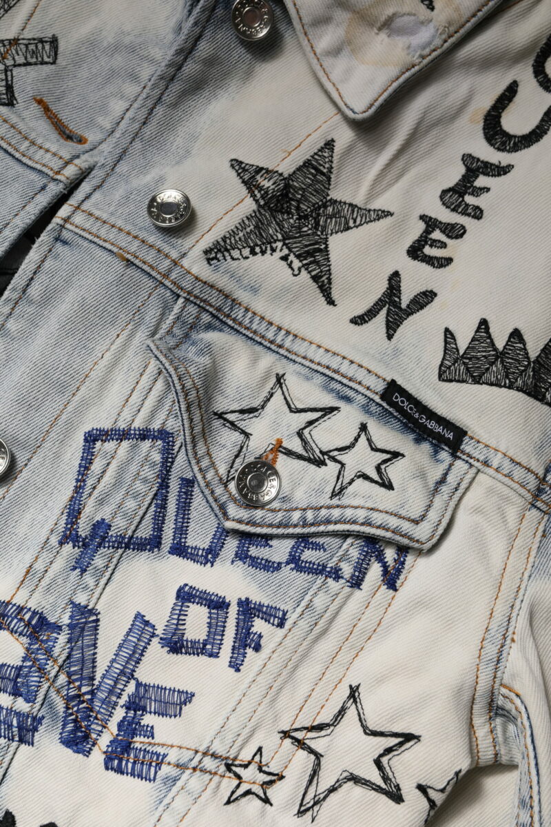Dolce & Gabbana Light Blue Graffiti Button Down Denim Jacket - Image 7