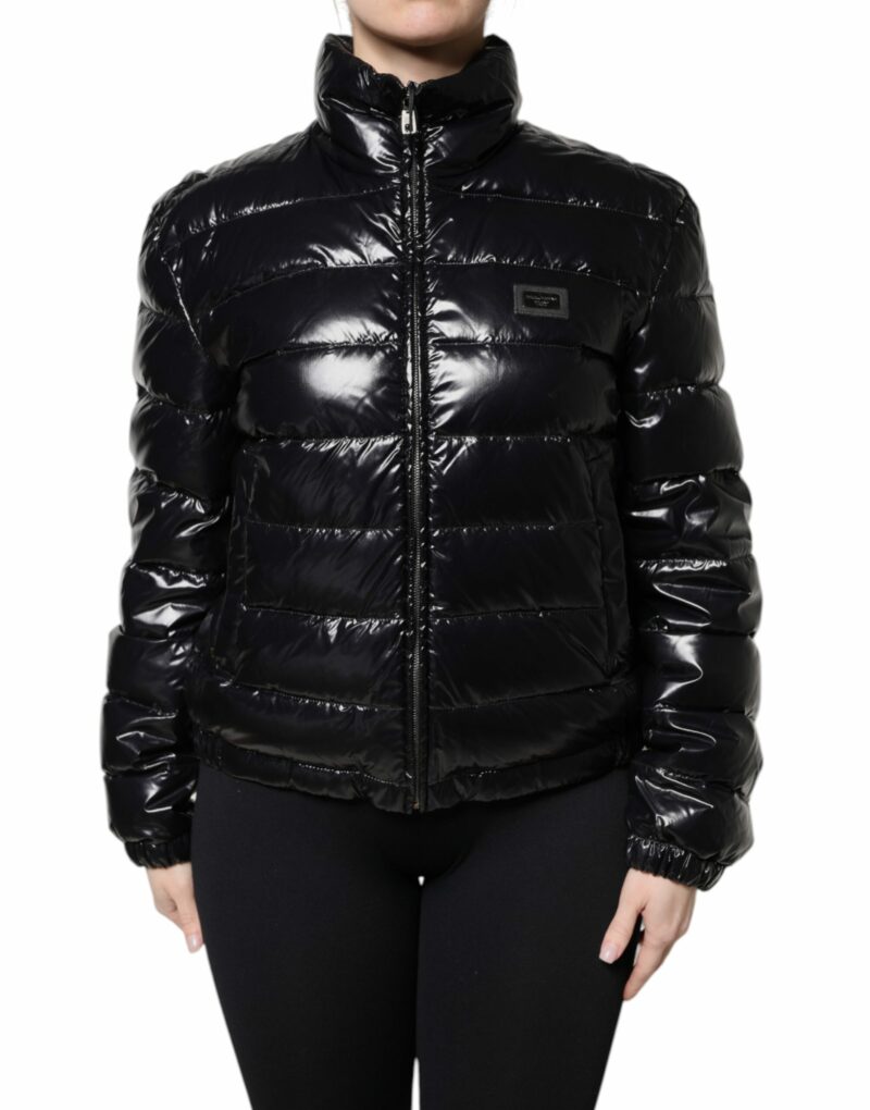 Dolce & Gabbana Black Logo Plaque Full Zip Puffer Jacket - Image 2