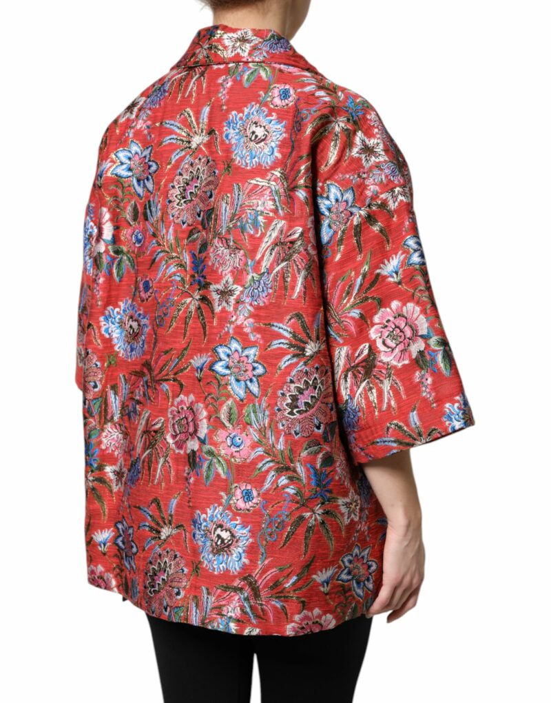 Dolce & Gabbana Red Floral Jacquard Button Down Coat Jacket - Image 6