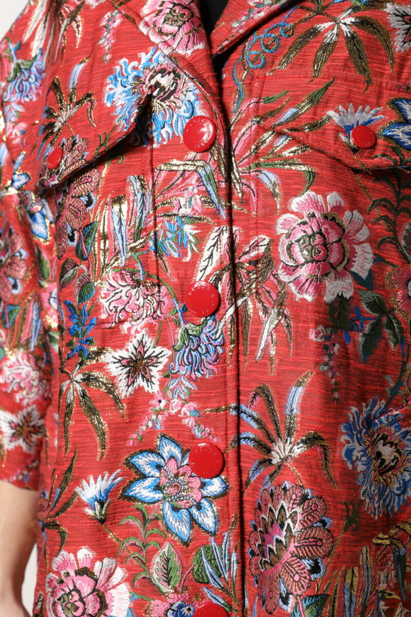 Dolce & Gabbana Red Floral Jacquard Button Down Coat Jacket - Image 7