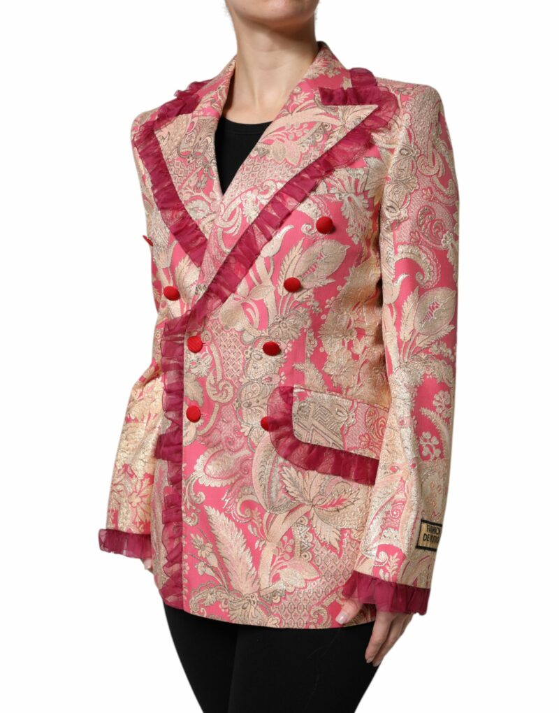 Dolce & Gabbana Pink Gold Jacquard Nylon Coat Blazer Jacket - Image 2