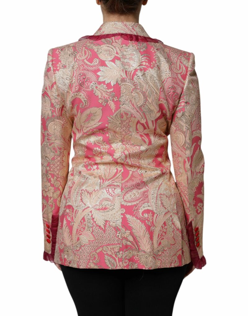 Dolce & Gabbana Pink Gold Jacquard Nylon Coat Blazer Jacket - Image 3