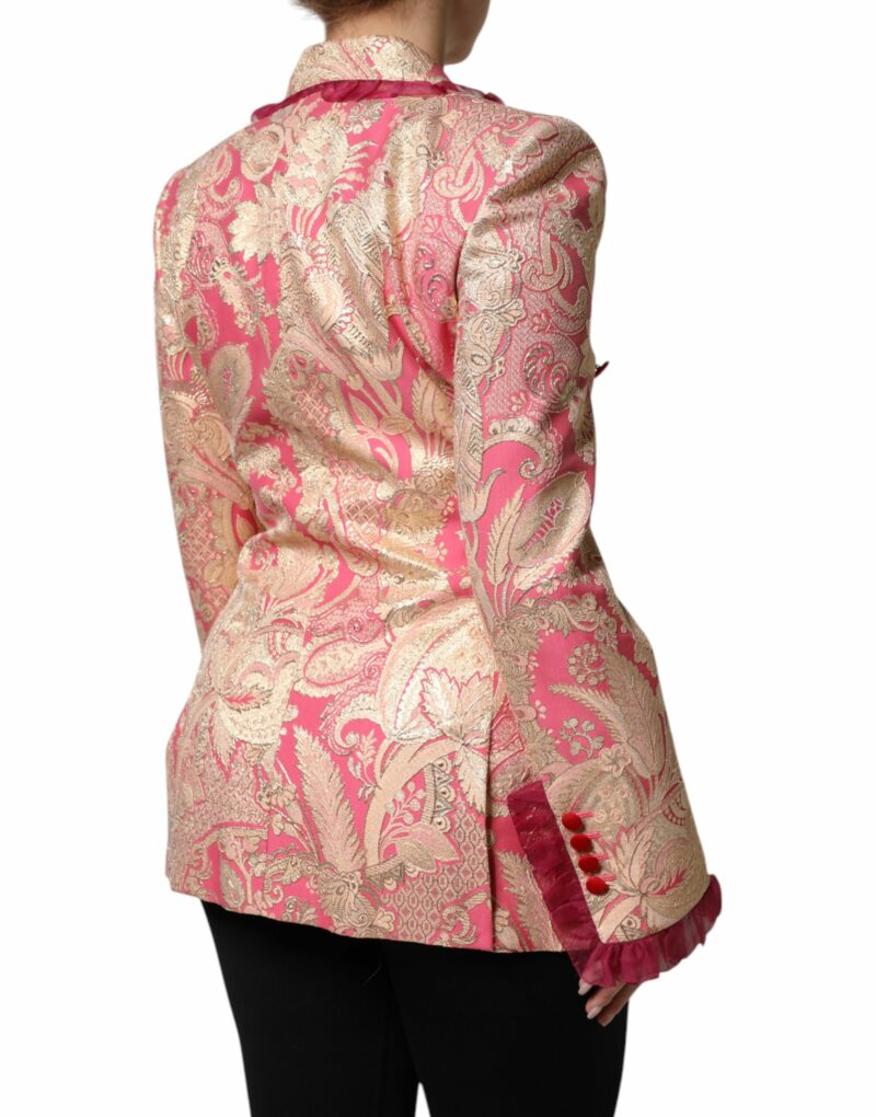 Dolce & Gabbana Pink Gold Jacquard Nylon Coat Blazer Jacket - Image 4